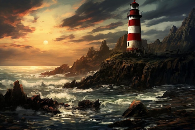 Lighthouse on a rugged coast nature background image