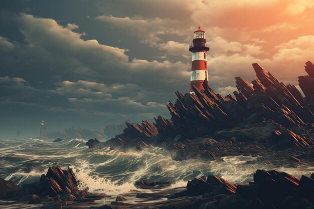 Lighthouse on a rugged coast nature background image