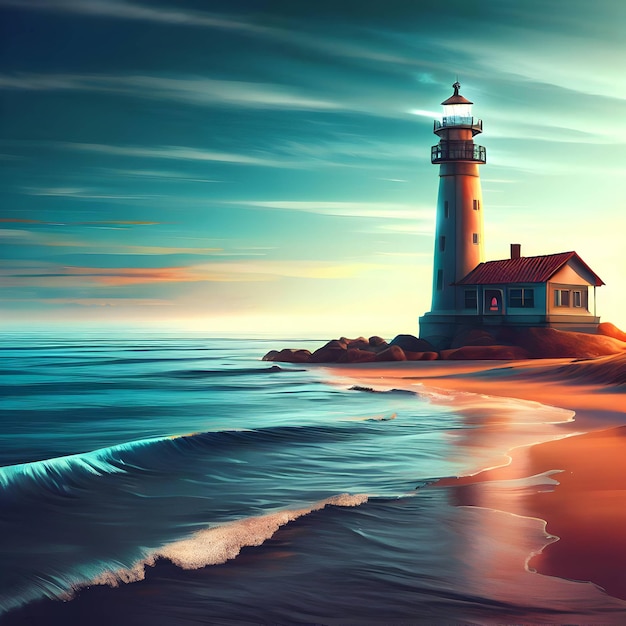 Lighthouse sea and beach