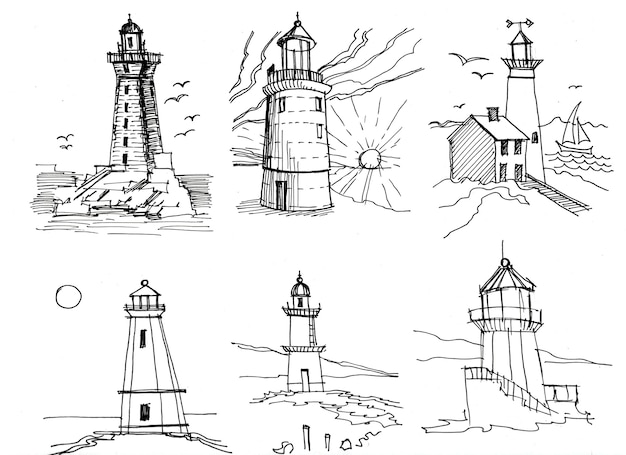 Photo lighthouse sea graphic illustration by hand