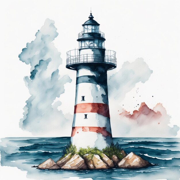 海の灯台 アクアカラーイラスト