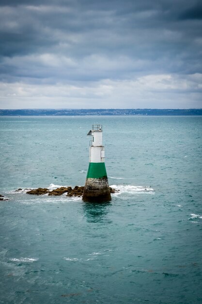 Lighthouse and seascape in Pleneuf Val Andre, Brittany, France