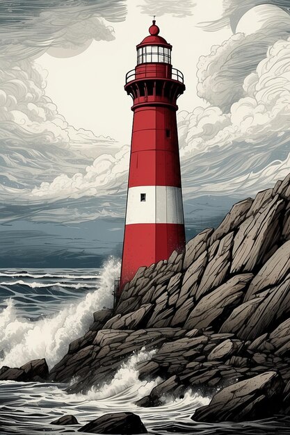 Photo lighthouse on the seashore retro style