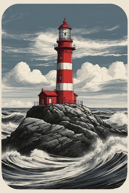 Photo lighthouse on the seashore retro style