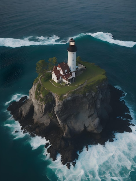 Foto faro su un'isola isolata