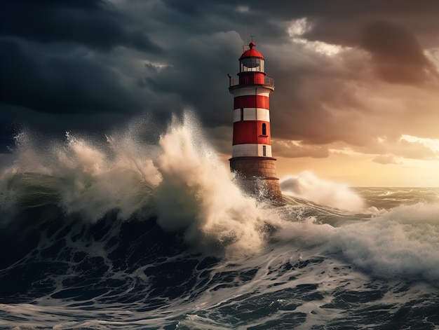 Lighthouse Shining Beam Guidance and Hope geïsoleerd op witte achtergrond gegenereerd door AI