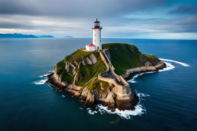 A lighthouse sits on a cliff overlooking the ocean.