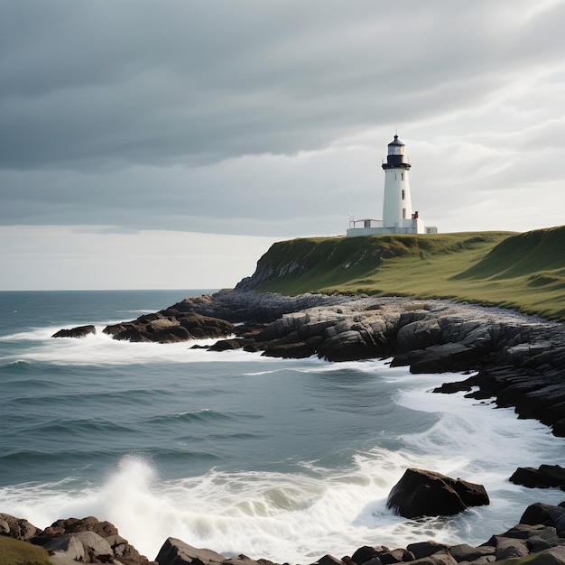 Photo a lighthouse sits on the edge of a rocky cliff