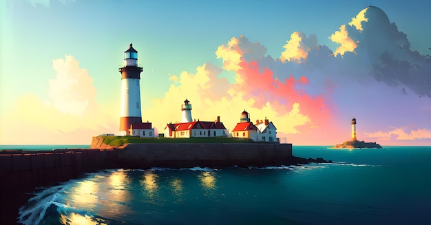 Lighthouse under the sky Safe Harbor Alert Warning light Concept Illustration Generative AI