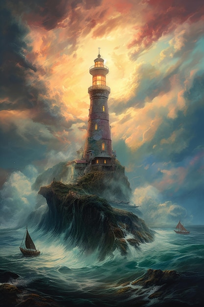 A lighthouse in the sky