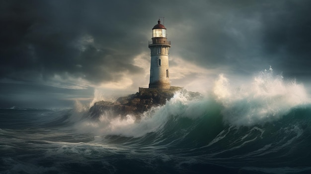 A lighthouse standing tall against the waves