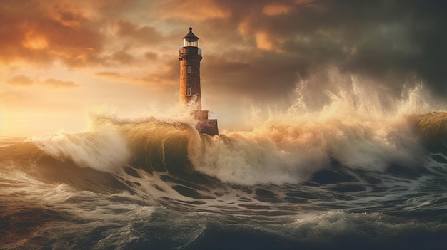 A lighthouse standing tall against the waves