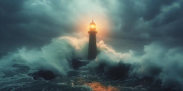 Lighthouse Standing Tall Amid Stormy Ocean