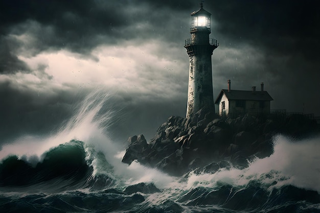 嵐の中の灯台。 3 d イラストレーション