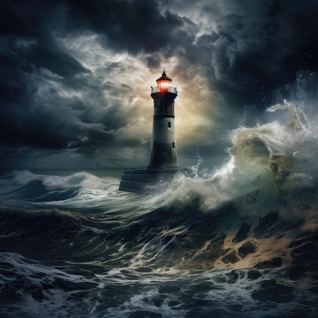 灯台と嵐