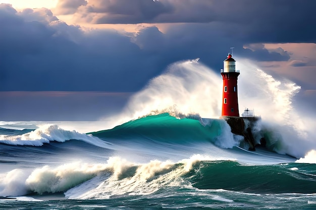 Lighthouse on a stormy day with a cloudy sky