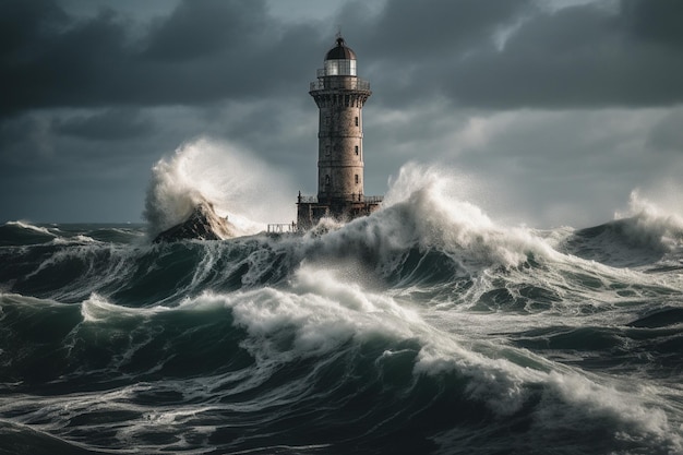 Lighthouse on a stormy day with a stormy sky