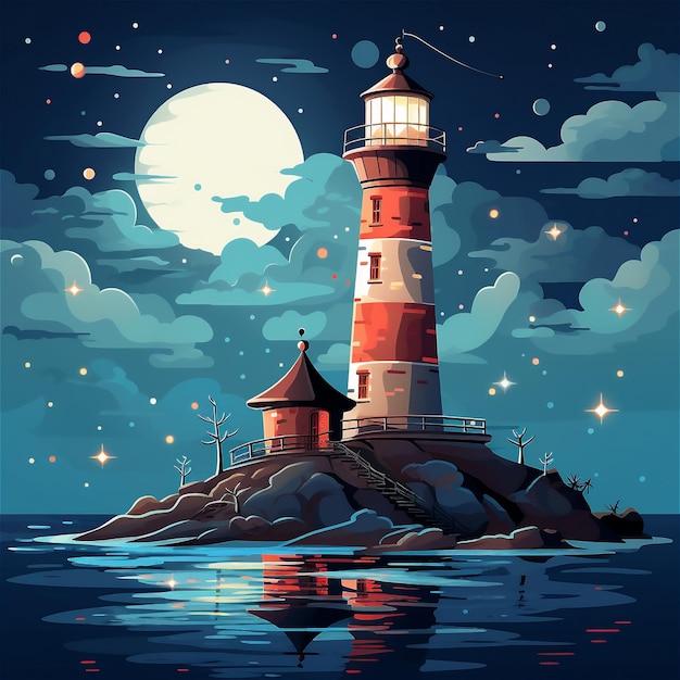 Lighthouse In Stormy Landscape at night AI generated content