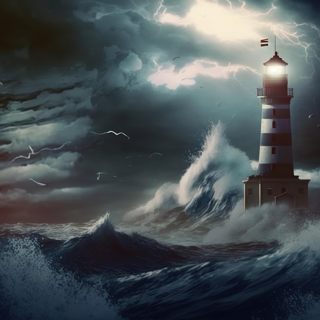 lighthouse in the stormy sea generative AI