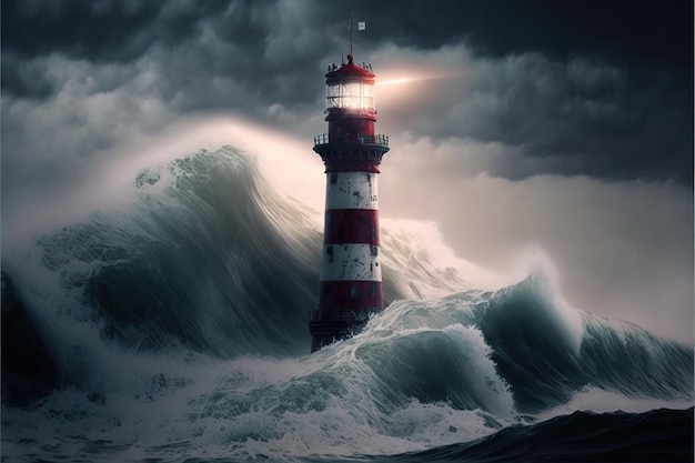 lighthouse in the stormy sea generative AI