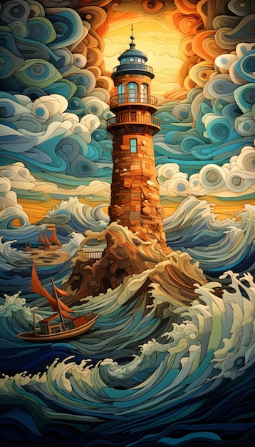 A lighthouse in the stormy sea