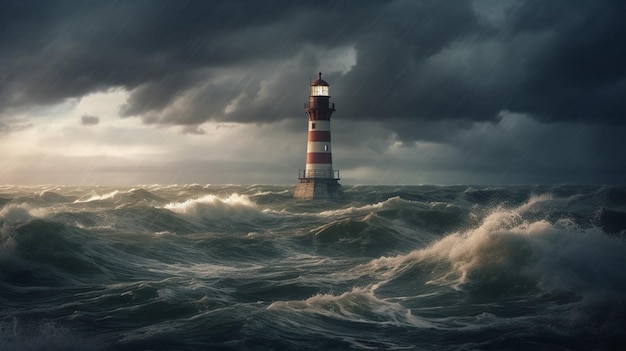 Lighthouse in the stormy seagenerative ai