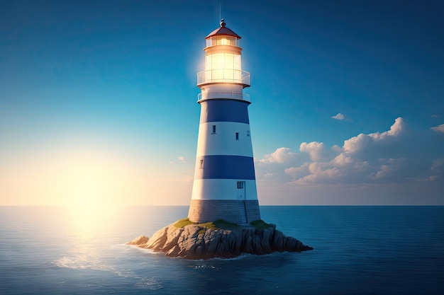 Lighthouse on a sunny day with blue sky ai generative