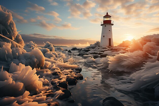 Foto faro al tramonto