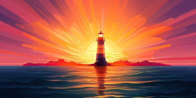 Photo lighthouse tower with a beam of light ocean sunset background scene nautical marine scene