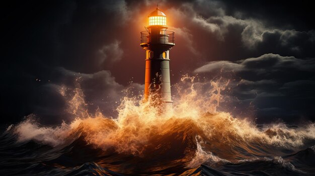 a lighthouse on a wave with the word l on the top