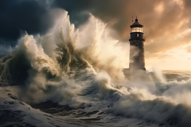 A lighthouse among the waves