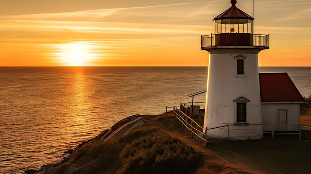 Photo lighthouse with ocean view sunset