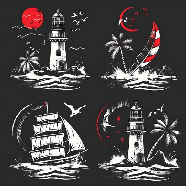 Photo a lighthouse with a red moon and a star on it