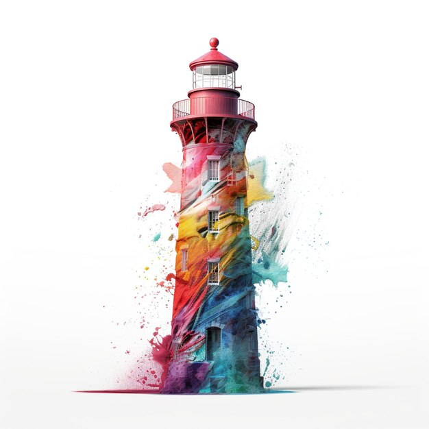 Photo a lighthouse with a wave crashing vector art illustration and graphic