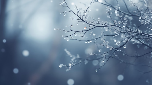 Lighting on branches with snow with copy space