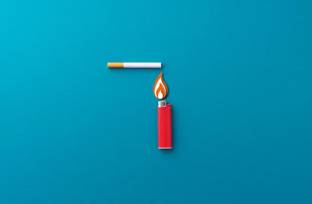 Lighting a cigarette concept over black background