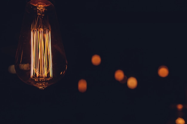 Lighting decor, Retro light bulb filament close up