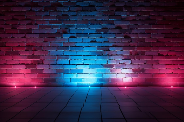 Lighting Effect Red and Blue on Empty Brick Wall