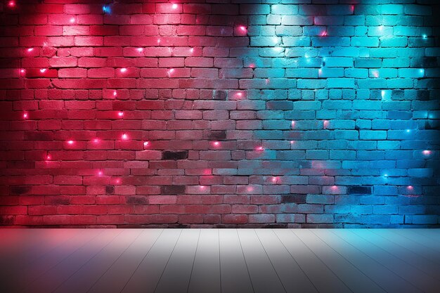 Lighting effect red and blue on empty brick wall