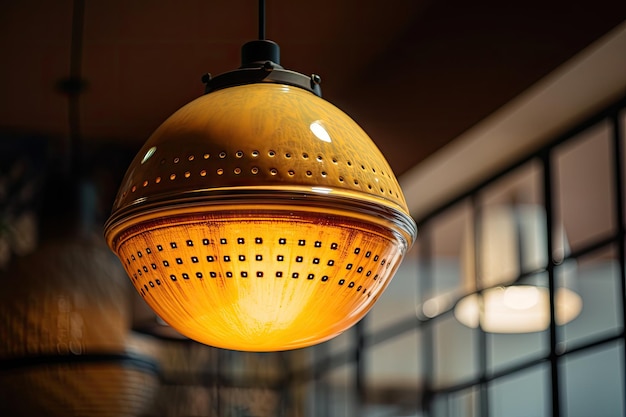 Lighting fixture with warm yellow light and ceramic lamp shade created with generative ai