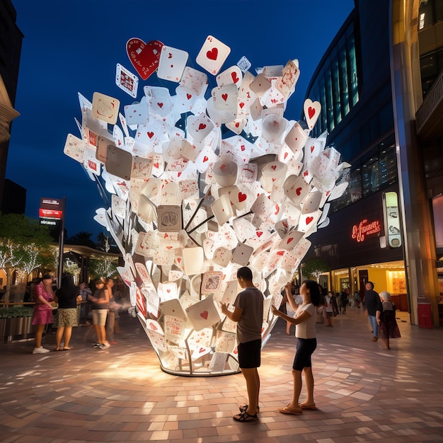 A lighting sculpture fountain