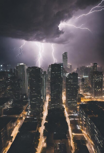 Lighting in the sky above a city