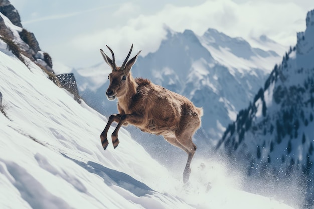 Lightly brown chamois living in the mountains wildlife