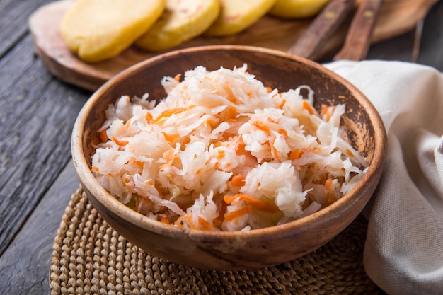 lightly fermented cabbage relish with Pupusa