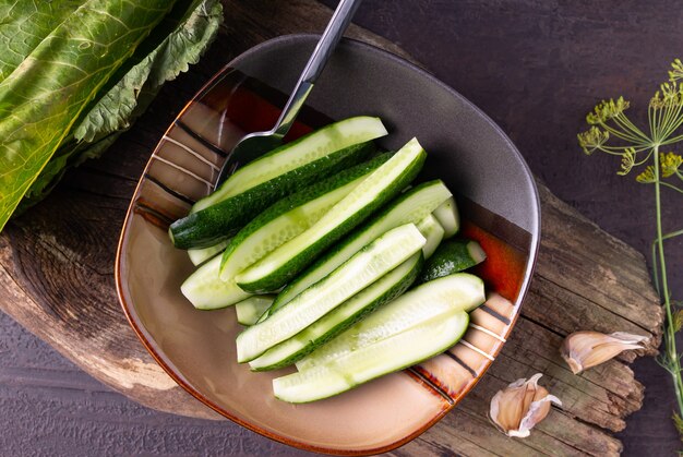 Lightly salted cucumbers square plate