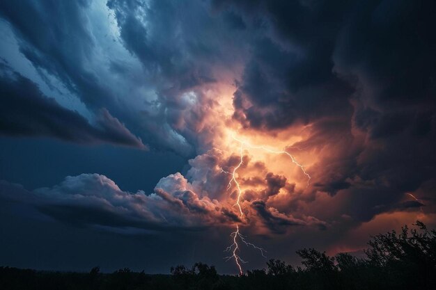 Photo a lightning bolt hitting through a cloudy sky