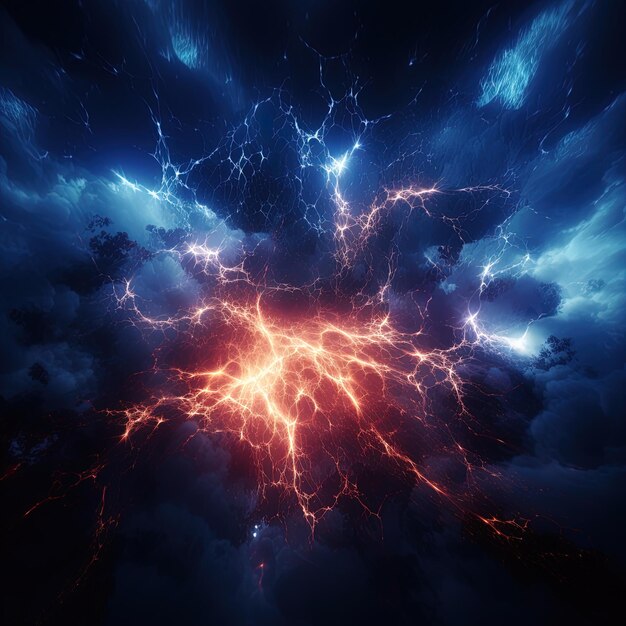 a lightning bolt is shown in a dark blue sky