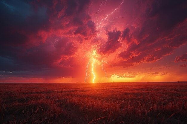 Photo lightning bolt over large field