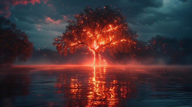 Lightning Bolt Striking A Tree During Storm Wallpaper