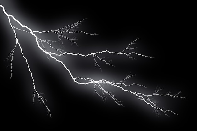 Photo lightning bolts isolated on black background thunder electric strike thunderstorm and lightning